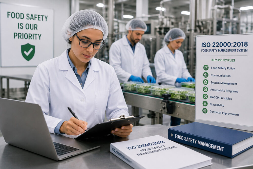ISO 22000:2018 food safety management system awareness training in a food manufacturing facility