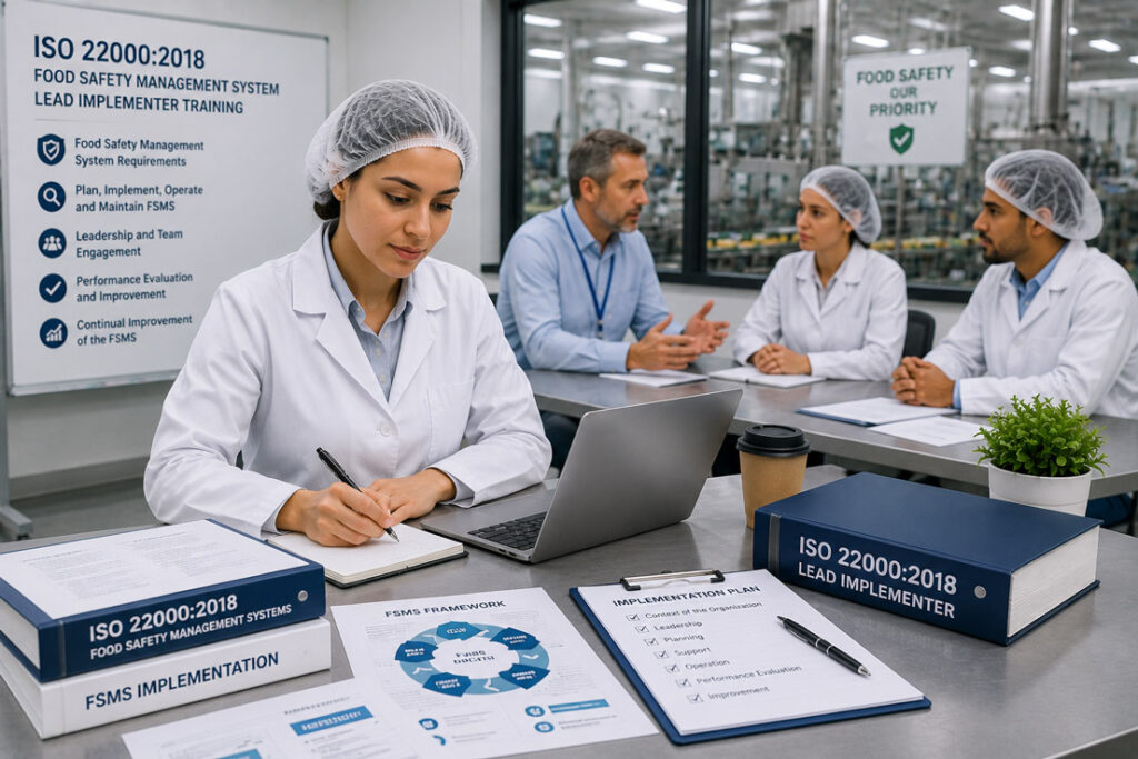 ISO 22000:2018 lead implementer training session in a food manufacturing environment
