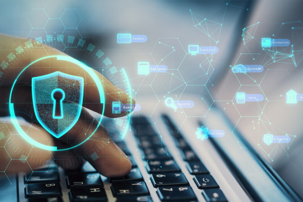 Information security professionals reviewing cybersecurity and data protection procedures in an office environment