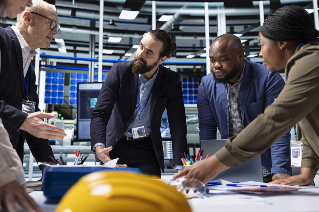 Risk management auditor reviewing operational risk assessment procedures in a corporate environment